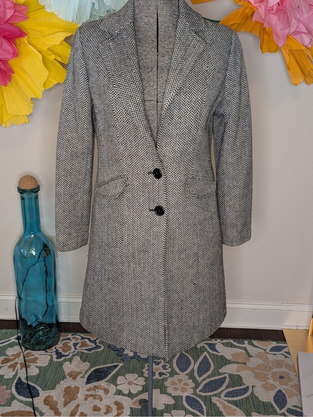 2174 - George Women's Herringbone Wool Blend Overcoat Small 4/6